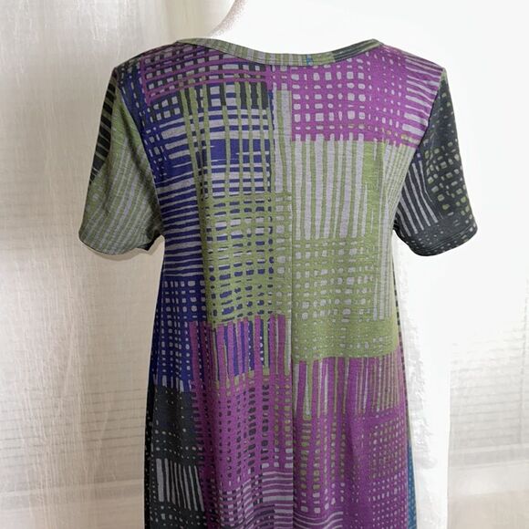 LuLaRoe XS Purple Green Gray Blue Crewneck Short Sleeve Hi Low Dress - Picture 4 of 12